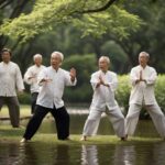 a group of men doing tai chi