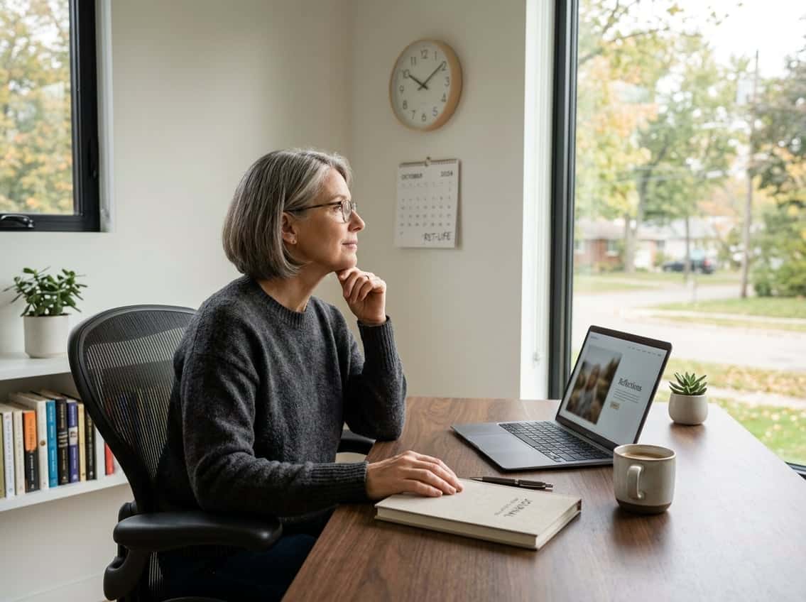 Woman working on laptop at home with view of outdoors.
